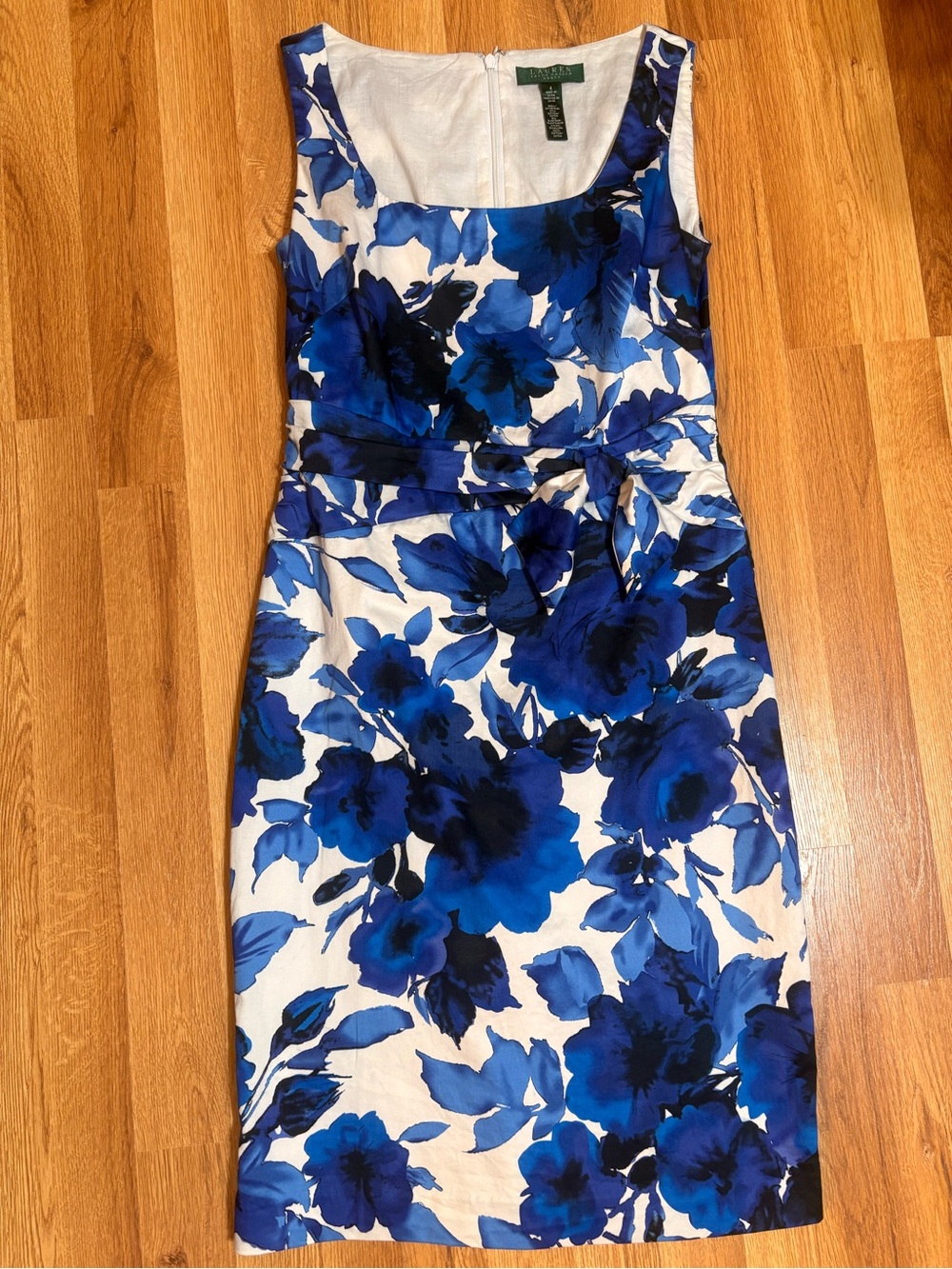 Ralph Lauren Blue and White Floral Midi Sheath Dress